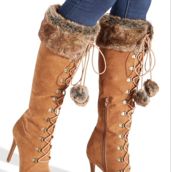 Shoe Dazzle Shoes - 🔥NEW Sexy Boots/Fur Trim/ Ball Ties-Size 7.5